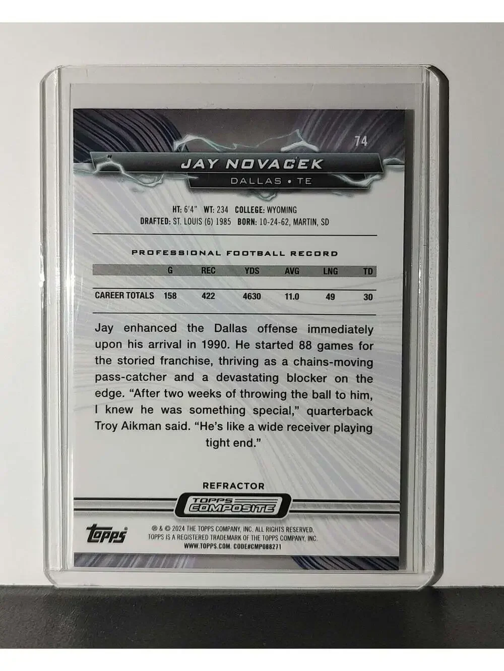 Jay Novacek 2023 Topps Resurgence NFL #74 Refractor Card Dallas Cowboys